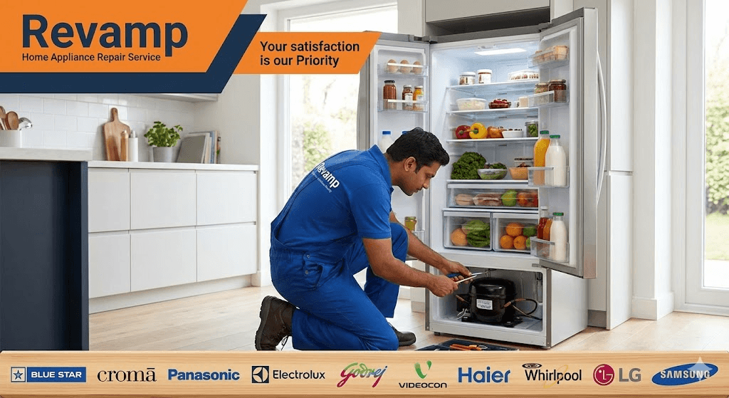 Fridge repair , Emergency same-day repair available , RO brands supported , What services does Revamp provide in Ravet?